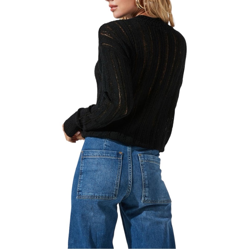 ASTR the Label Black Faux Wrap Pointelle Knit Sweater - Picture 3 of 16